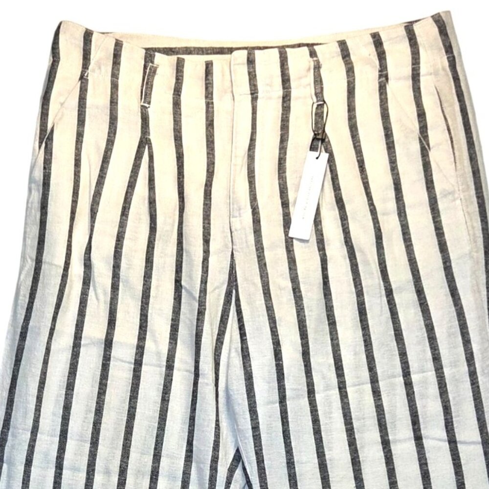 Sanctuary Inland White Black Striped Wide Leg Cropped Linen Coastal Pants 32 NWT - Picture 3 of 10